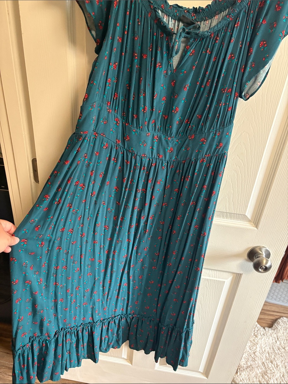 torrid Teal Floral Midi Dress with Ruffle Details - Picture 4 of 5